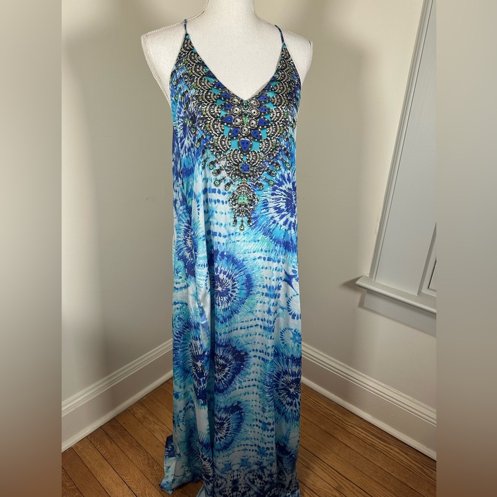 PEACE Lotta Stensson Blue Tie Dye Maxi Dress Small